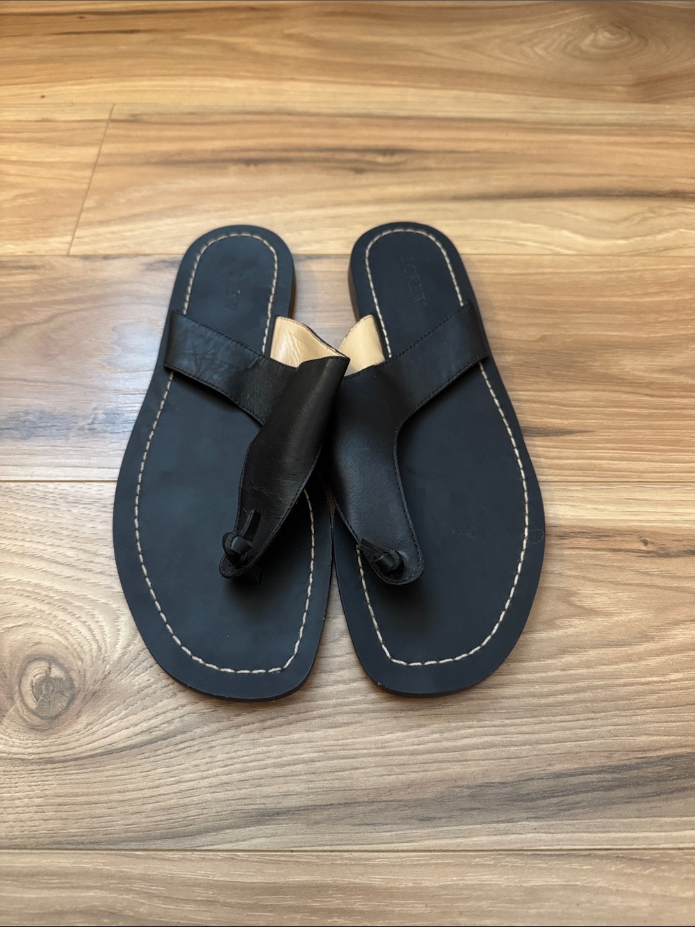 J. Crew Black Leather Toe-Post Women’s Sandals